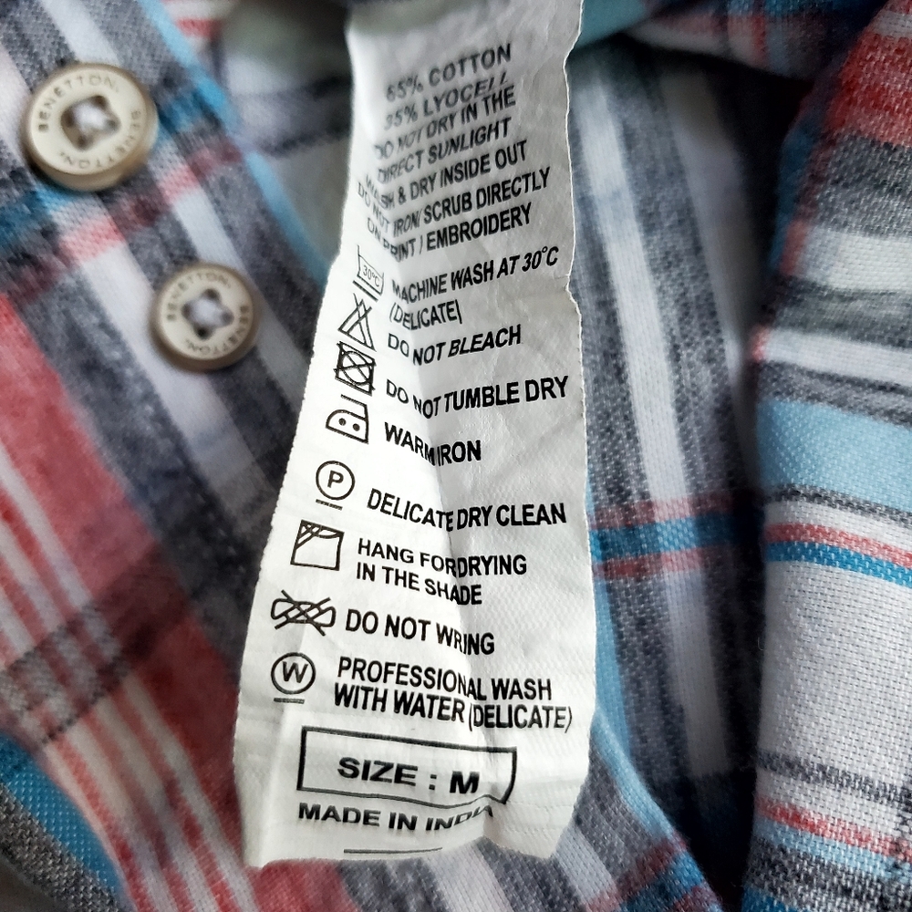 United Colors of Benetton Plaid Button Down Shirt M - Picture 6 of 6